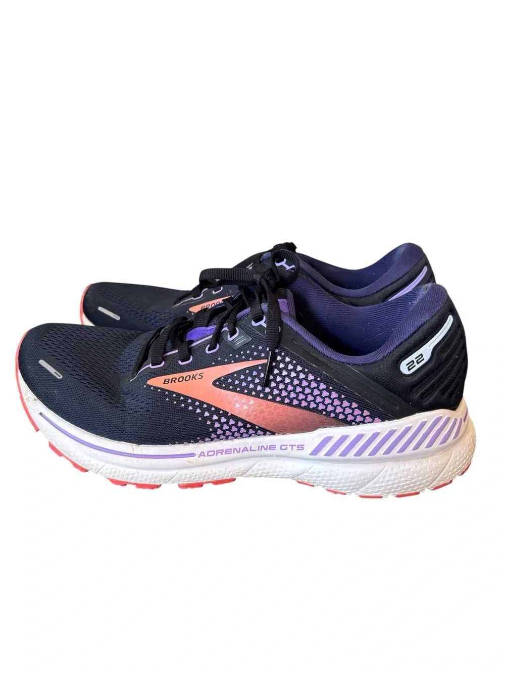 Brooks Adrenaline GTS 22 Road Running Black Purple Peach Sneakers Size 10.5